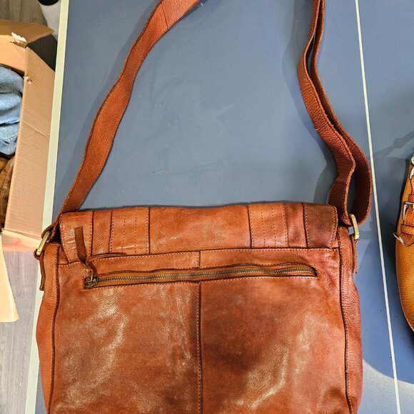Unisex Genuine Leather Brown Side Bag - Picture 2 of 3